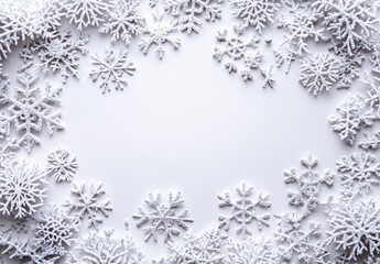 Obraz premium Frosty Snowflakes Border on White Background Perfect for Winter Holiday Themes, Festive Designs, Seasonal Celebrations, and Cozy Decorations for Various Projects