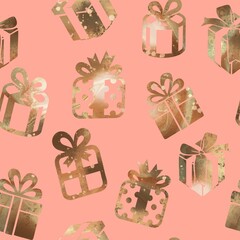 Abstract Hand Drawing Digital Painting Watercolor Textured Gift Present Boxes Seamless Wrapping Pattern Isolated Background