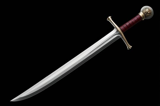 a close up of a knife with a red handle on a black background