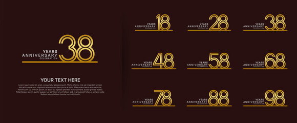 Naklejka premium logo anniversary set. gold color with long line on red background for special event