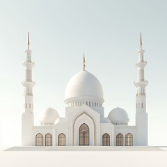 A stunning mosque with grand domes and minarets reflected on a glossy courtyard under a clear blue sky.