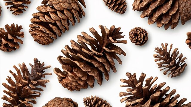 Closeup of a closed and open pine cone isolated on a white background