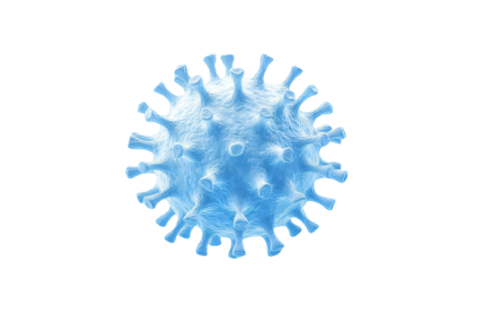 Covid, blue respiratory virus molecule, on white background, in the air. Png clipart 3d seasonal flu, rotavirus, pandemic and epidemic formation, advertising and news - Powered by Adobe