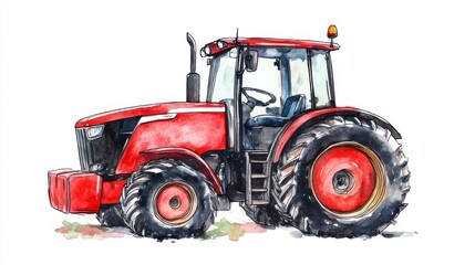Vibrant illustration of a red tractor, showcasing its details and design, perfect for agricultural or machinery-themed projects.