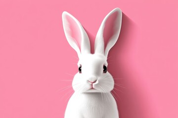 Fototapeta premium A charming white bunny on a vibrant pink backdrop captures the joyful spirit of Easter, spreading happiness and warmth, and fostering smiles during this festive season filled with joy