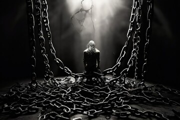 3 broken chains broken chains radiating outward representing a l