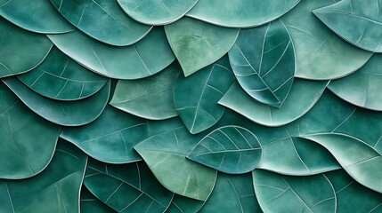 Serene Teal Leaves: Close-Up Digital Painting in a Lush, Textured Style. AI Generated