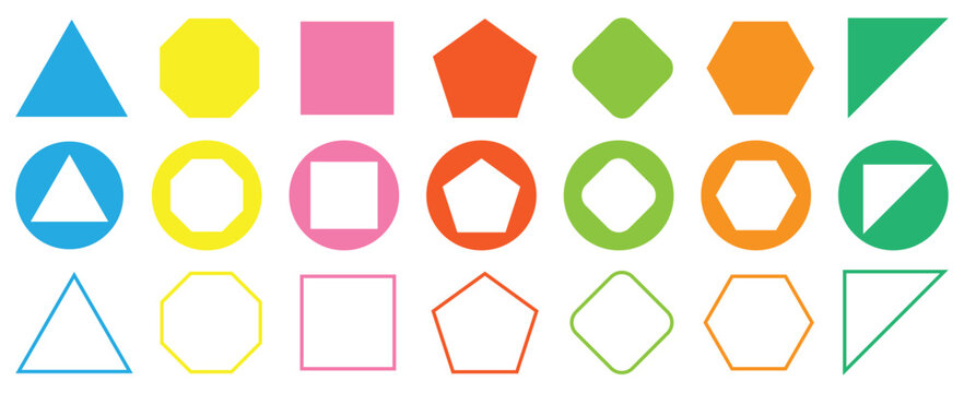 Various number of geometric shape. Different types of regular polygons. 2d geometric shapes. triangle, square, pentagon, hexagon, heptagon, octagon, nonagon, decagon, hendecagon, dodecagon vector.