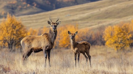 Naklejka premium Majestic Deer Couple in Autumn Meadow