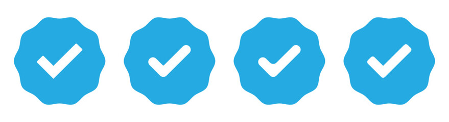 Verified badges. Set of verified badge. Blue Verified badge icon set. Verified badge profile set Verified badge. Social media account verification icon. Green check mark icon