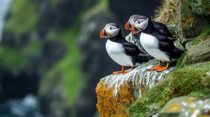 Fototapeta premium Puffins on Rocky Coastline