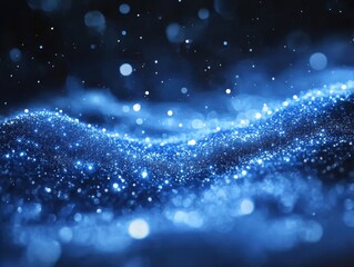 A captivating abstract background featuring a wave of glowing blue particles on a dark backdrop, creating an ethereal and futuristic ambiance.