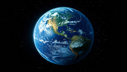 Obraz premium A close up of the Earth with the continents of North America and South America visible. The image has a serene and peaceful mood, as it captures the beauty and vastness of our planet