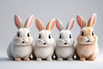 Obraz premium three white and brown rabbits sitting next to each other