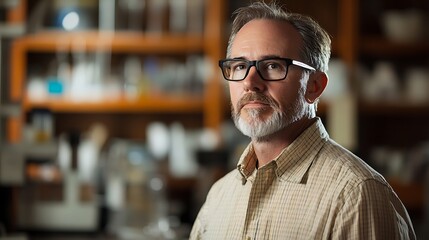 Obraz premium Close-up Photo: Thoughtful Scientist Gazes Pensively in Laboratory Setting. AI Generated