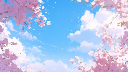 桜の花と青空の背景素材