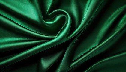 Fototapeta premium Firefly Dark green silk satin background. Beautiful soft folds on the smooth surface of the fabric.