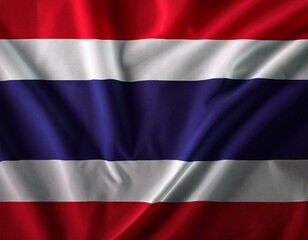 Naklejka premium A flag of Thailand is flying in the sky. The flag is red, white, and blue