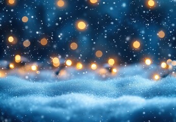 Obraz premium Serene Winter Scene with Snowfall and Soft Glowing Lights Creating a Cozy and Magical Atmosphere Perfect for Holiday Celebrations and Winter Themes