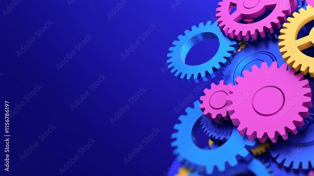 Poster gears and icons on an abstract digital background represent the concept of business process automati