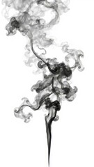Intense black smoke plume billowing against a stark white background, design element, swirl, air pollution