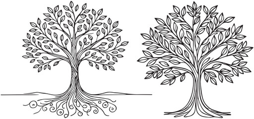 Black Tree with Leaves set Vector Illustration	