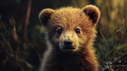 Obraz premium Adorable Brown Bear Cub in the Wild