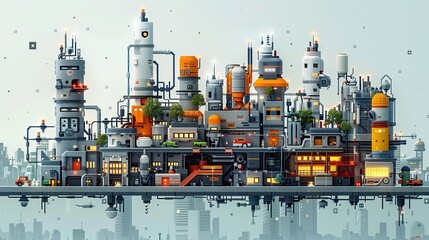 Fototapeta premium flat design, illustration, The Robot City Builder: Robots working together to design a futuristic city