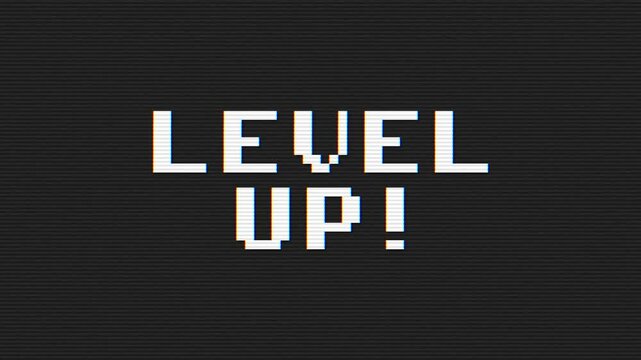 Level Up 8 bit Videogame Title On Retro CRT Television Screen Loop