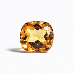 Fototapeta premium Radiant Cushion-Cut Citrine Gemstone on White Background