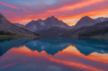 Fototapeta premium Silver Glance Lake and Wasatch Range at Sunset
