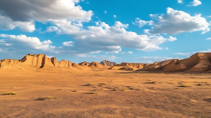 Fototapeta premium Wide Shot Photo: Majestic Desert Landscape Under a Vivid Sky. AI Generated