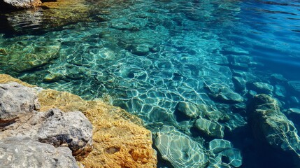 Crystal Clear Water Over Rocks - Stunning Coastal Scene
