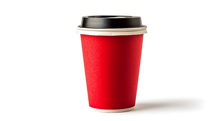 Vibrant Red Coffee Cup Mockup: Close-up Product Photo Against Pure White. AI Generated