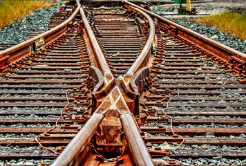 Railroad  track Switch Direction and Merge into shipping customer spurs Hdr effect