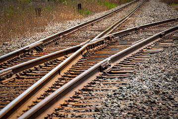 Naklejka premium Railroad track Switch Direction and Merge into shipping customer spurs