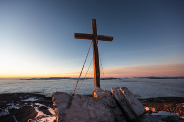 Winter in the high mountains of the Slovak Tatras during sunrise