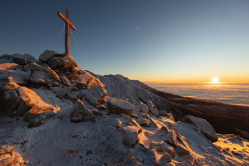 Winter in the high mountains of the Slovak Tatras during sunrise