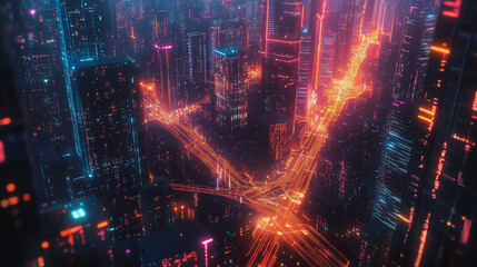 Obraz premium Smart digital Innovation city with connection network reciprocity over the cityscape. of future smart wireless city and social media networking systems that connects business people with in city