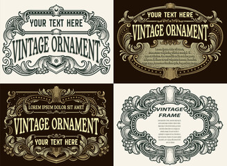 Set collection vintage border frame engraving with antique ornament pattern.