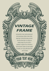 Vintage border frame engraving with antique ornament pattern - Vector Design
