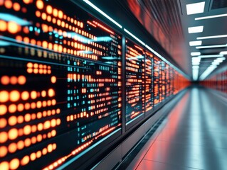 An abstract digital artwork depicting vibrant data streams flowing through futuristic servers, highlighting technology and connectivity.