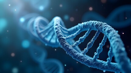 Innovative biotechnology conceptual background featuring DNA strands, molecular structures, and scientific elements representing genetic research and technological advancements