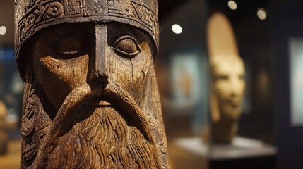 Intricate Wooden Sculpture of a Figure from Ancient Times