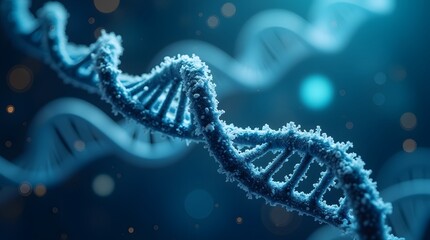 Innovative biotechnology conceptual background featuring DNA strands, molecular structures, and scientific elements representing genetic research and technological advancements