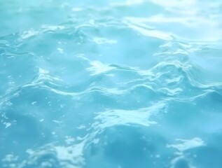 Obraz premium Transparent blue clear water surface texture with ripples, splashes and bubbles. Abstract summer banner background Water waves in sunlight with copy space Cosmetic moisturizer micellar toner emulsion