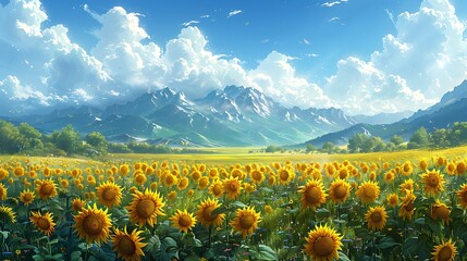 Fototapeta premium Summer meadow with blooming sunflowers