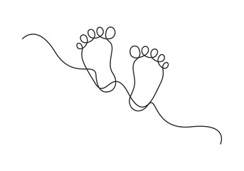 Continuous one line drawing of little baby feet. Vector illustration