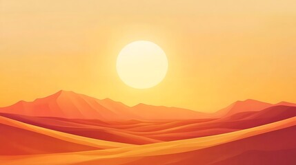 Warm Sunset Over Gently Rolling Desert Hills: Vibrant Digital Illustration. AI Generated