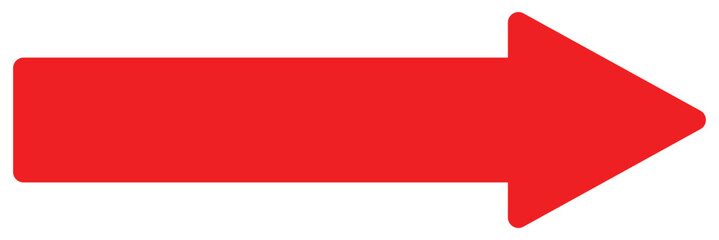 Red long arrow icon isolated on white background. Long arrow vector, icon. Red horizontal arrow. Straight long arrow vector icon.